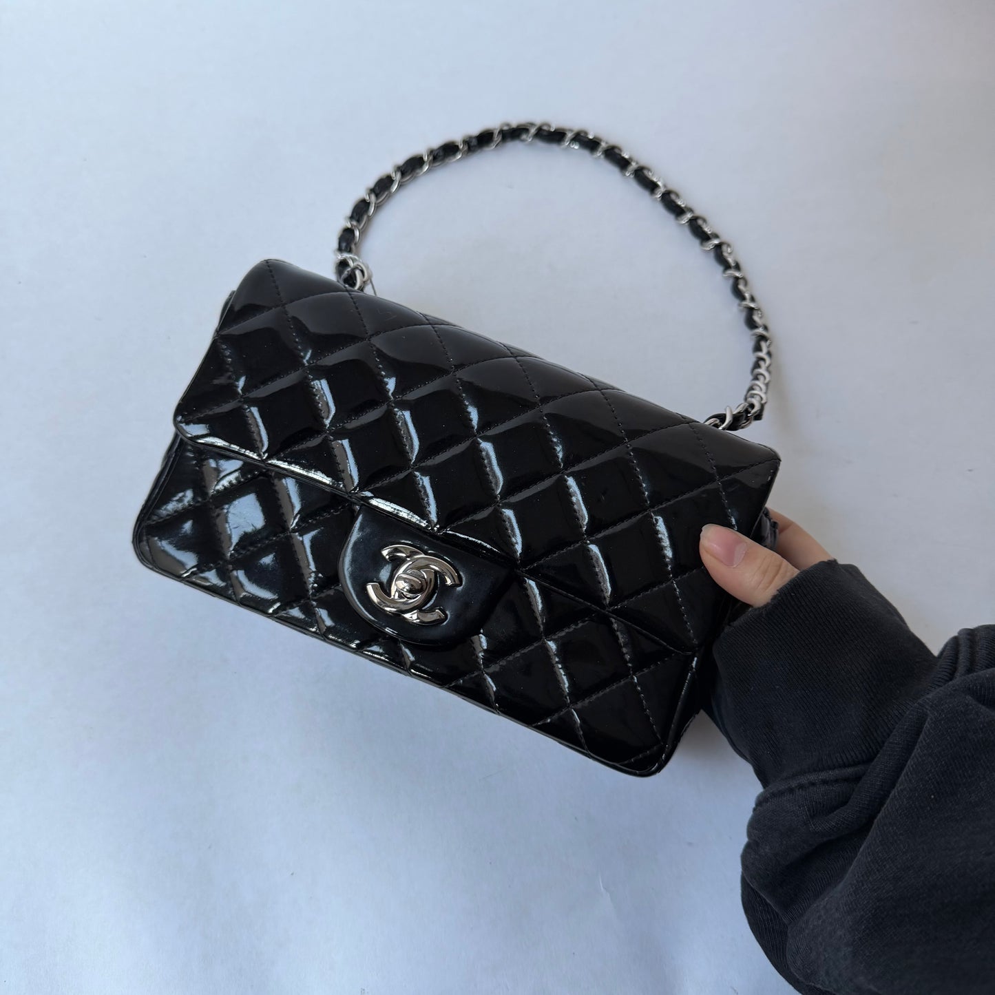 Chanel 2014 Black Patent Leather Mini Crossbody Flap Bag