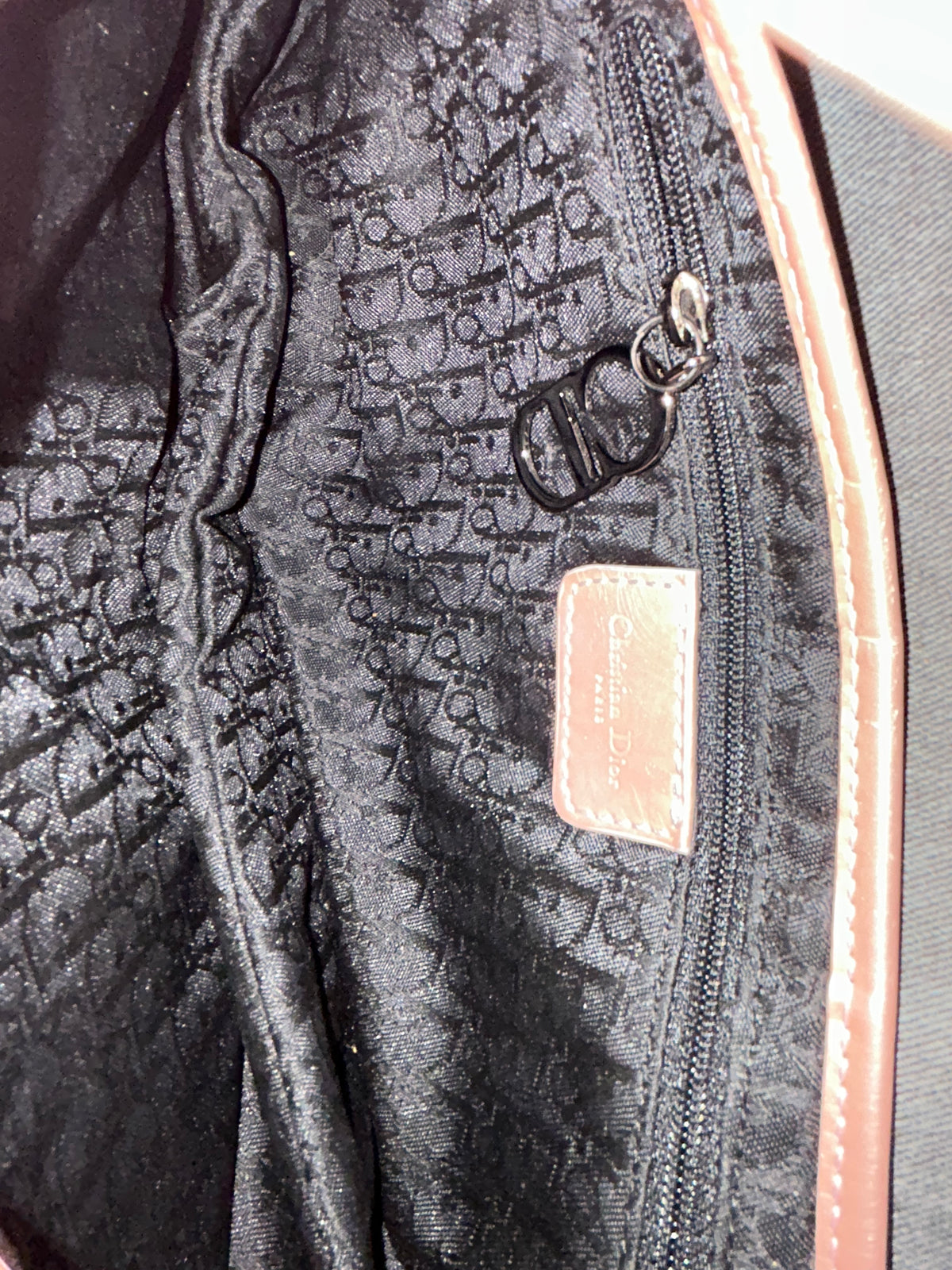 Christian Dior Gray Denim & Pink Patent Leather Saddle Bag