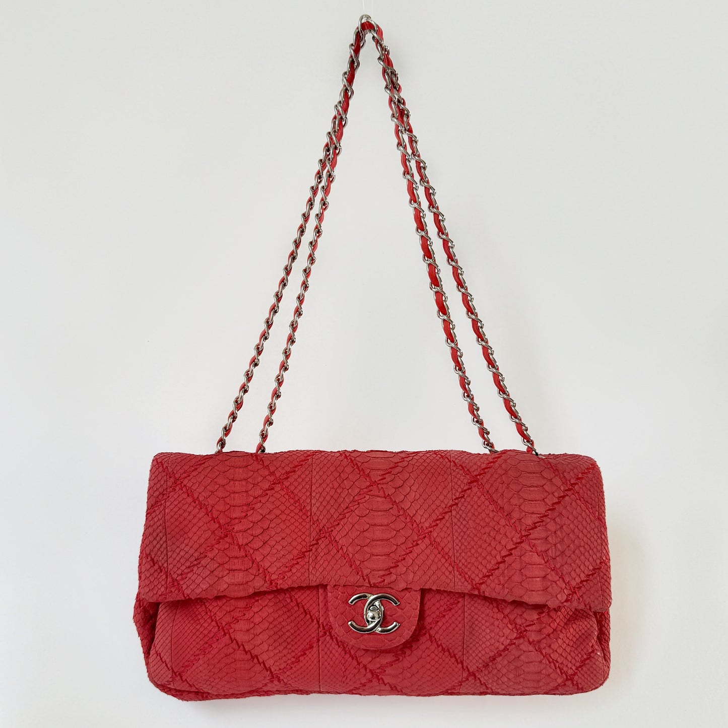 Chanel 2011 Red Python E/W Flap Bag