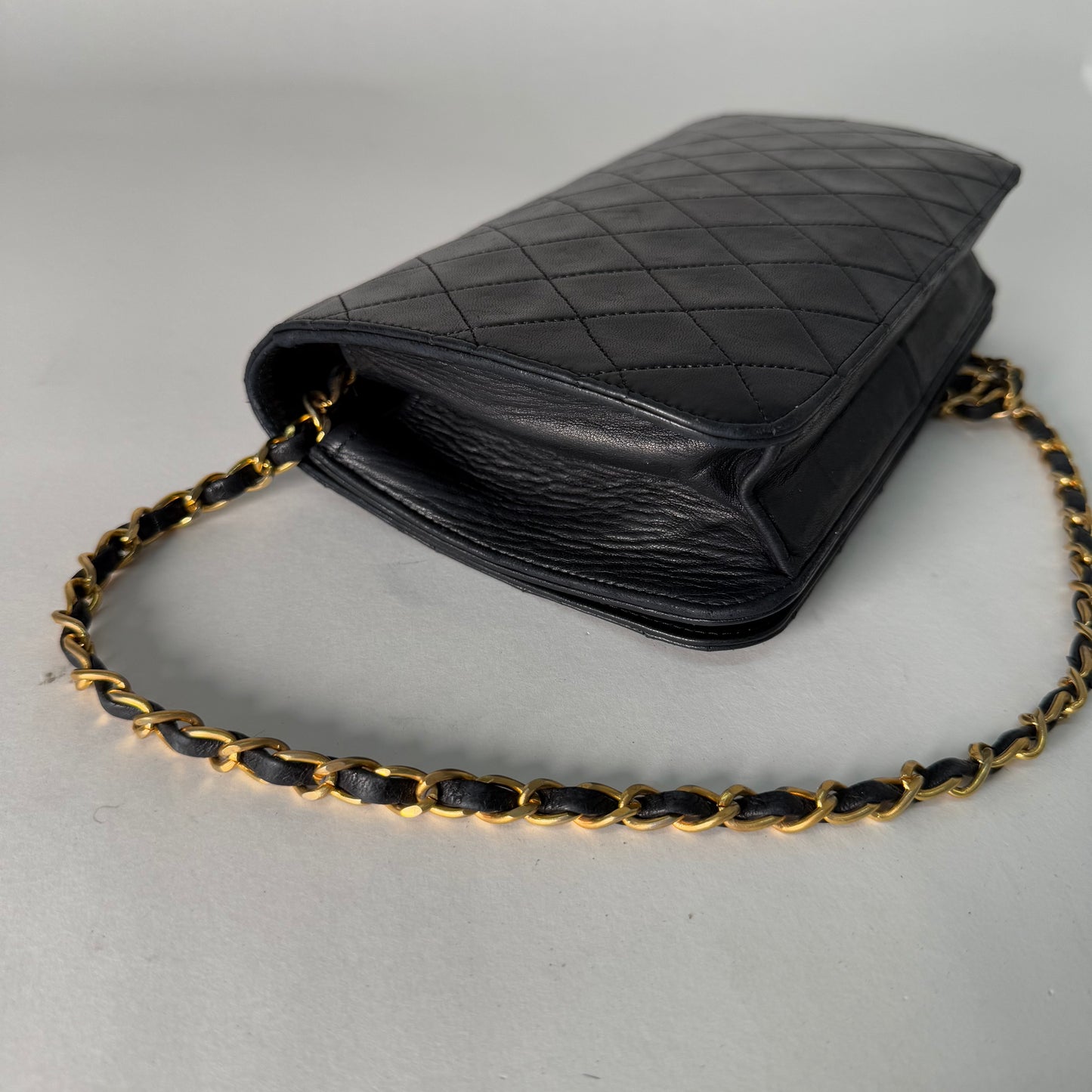 Chanel Vintage Black Lambskin Quilted Square Full Flap 24K GPHW