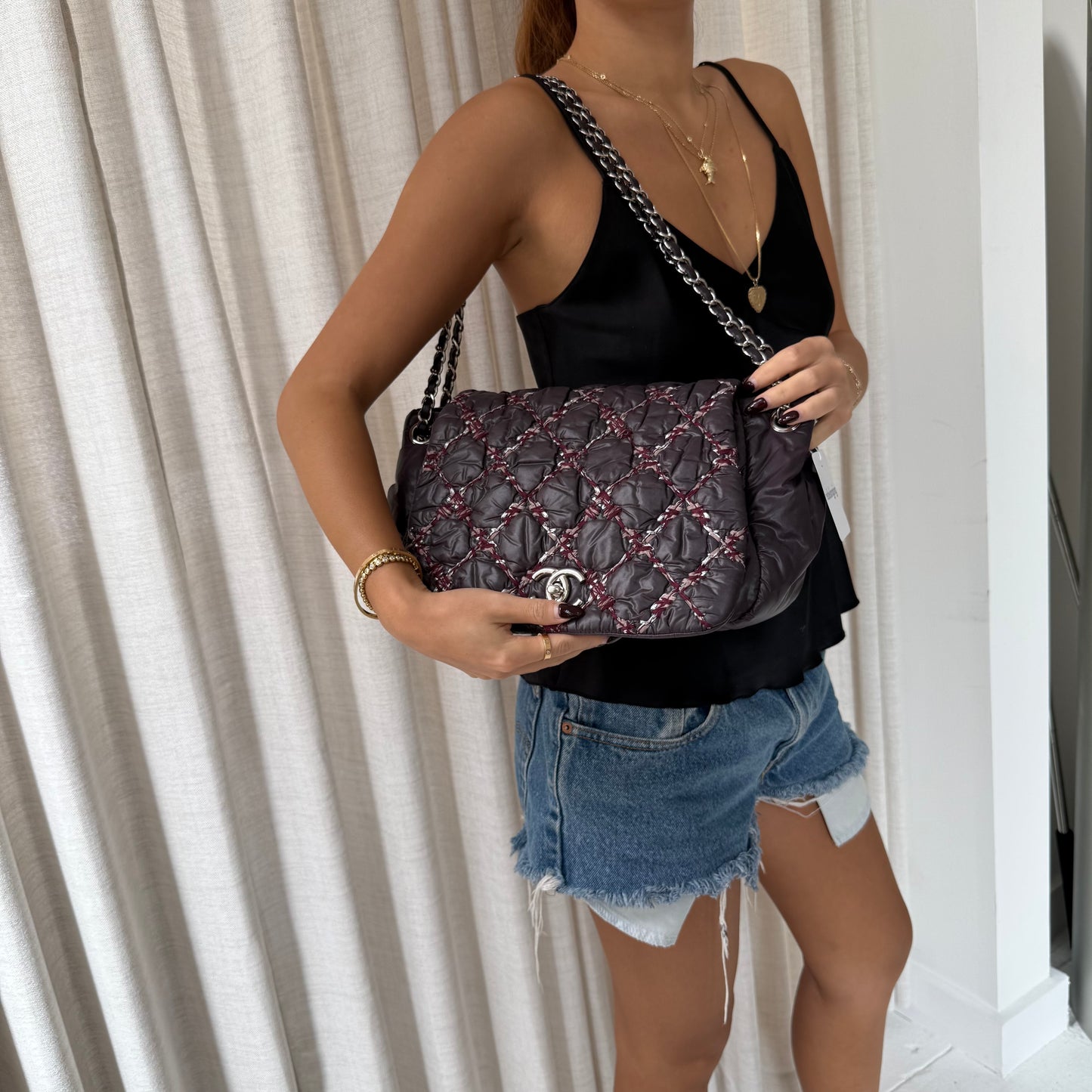 Chanel Paris-Byzance Purple Puffy Nylon Wild Stitch Flap