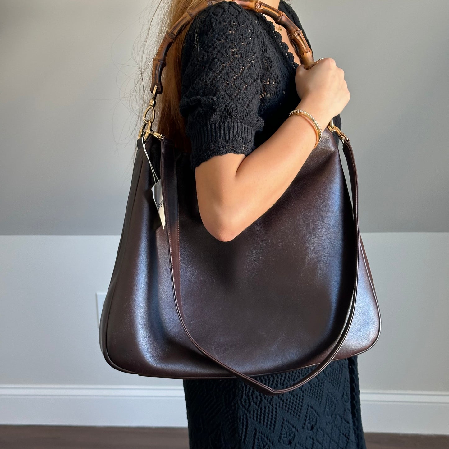 Gucci Brown Bamboo Handle Leather Tote Bag