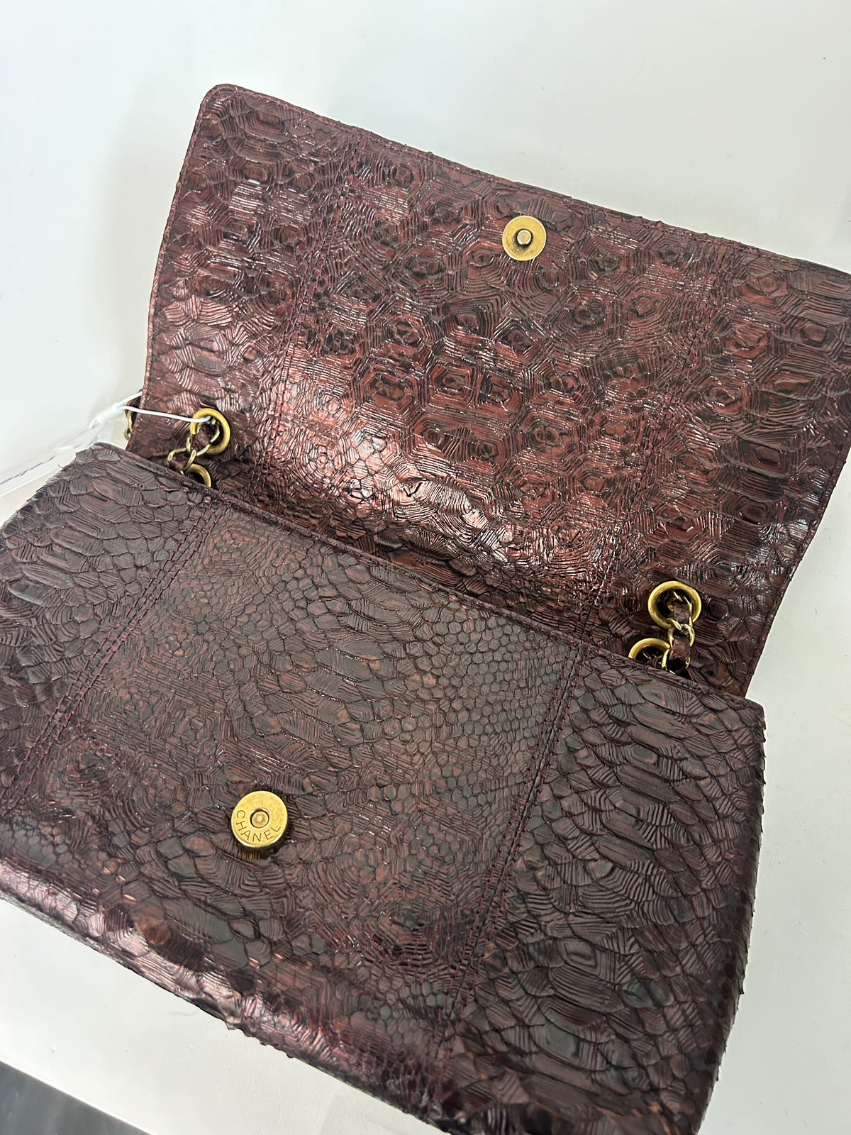 RARE Chanel Burgundy Tortoise Printed Python Shoulder Bag