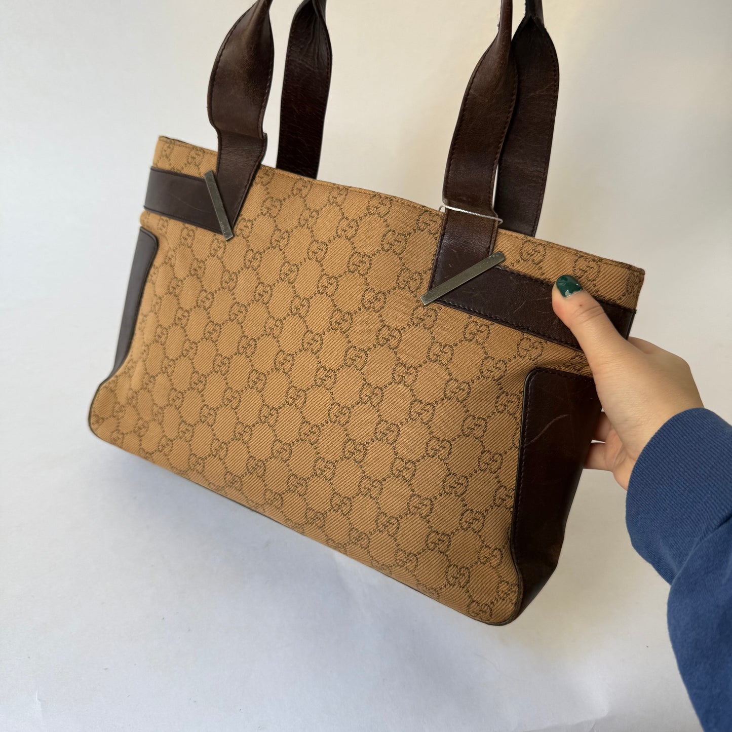 Gucci Brown Canvas & Leather Monogram Tote Bag