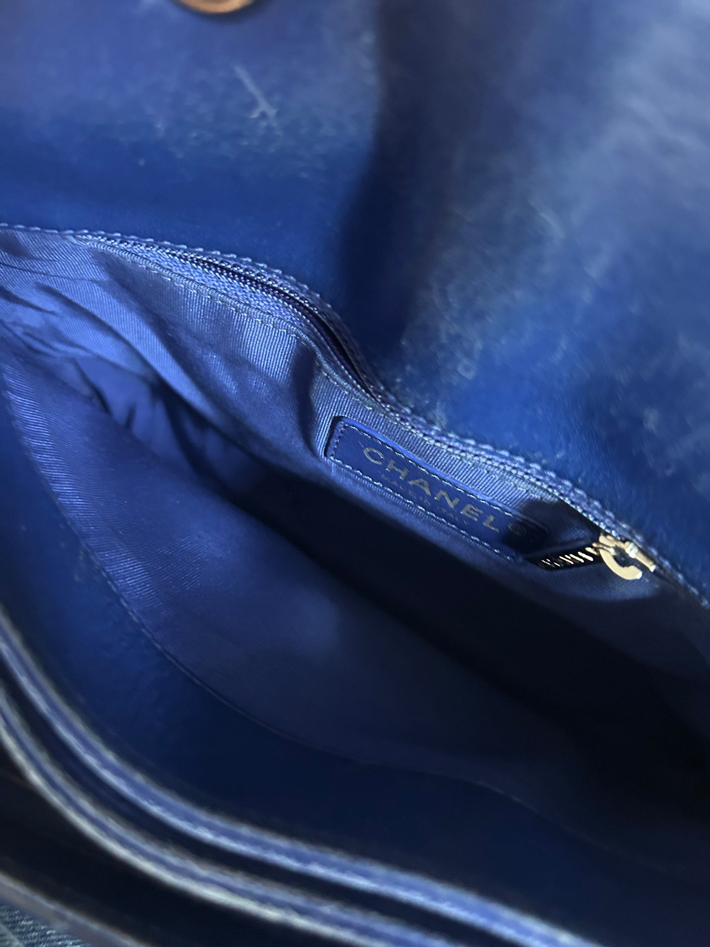 Chanel Blue Patent & Lambskin Leather Interwoven Chain Flap Shoulder Bag