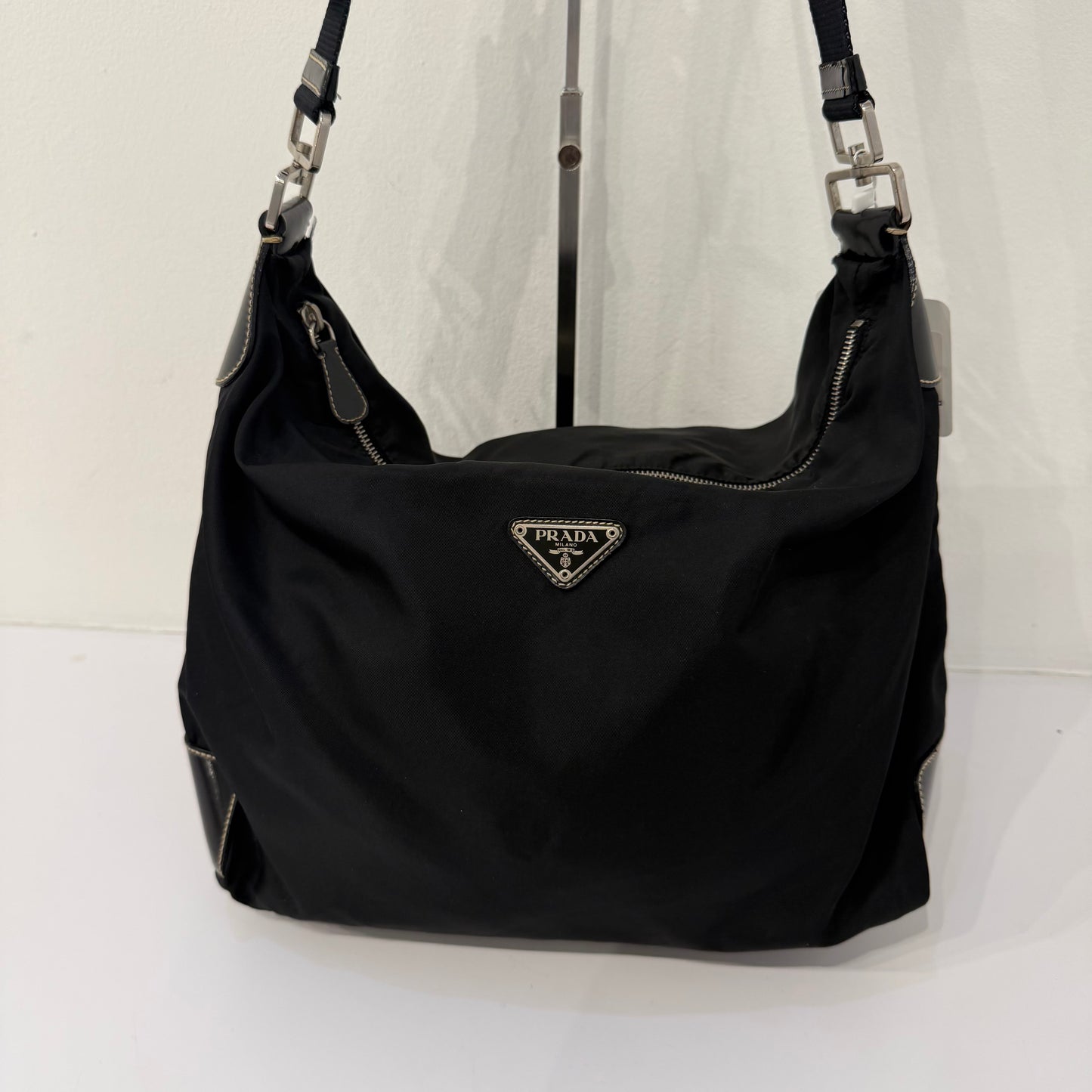 Prada Black Nylon Large Hobo Shoulder Bag