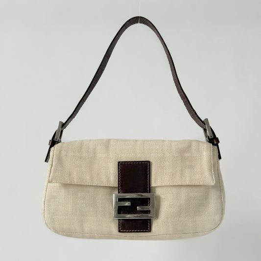 Fendi Cream Zucca Monogram Baguette Bag