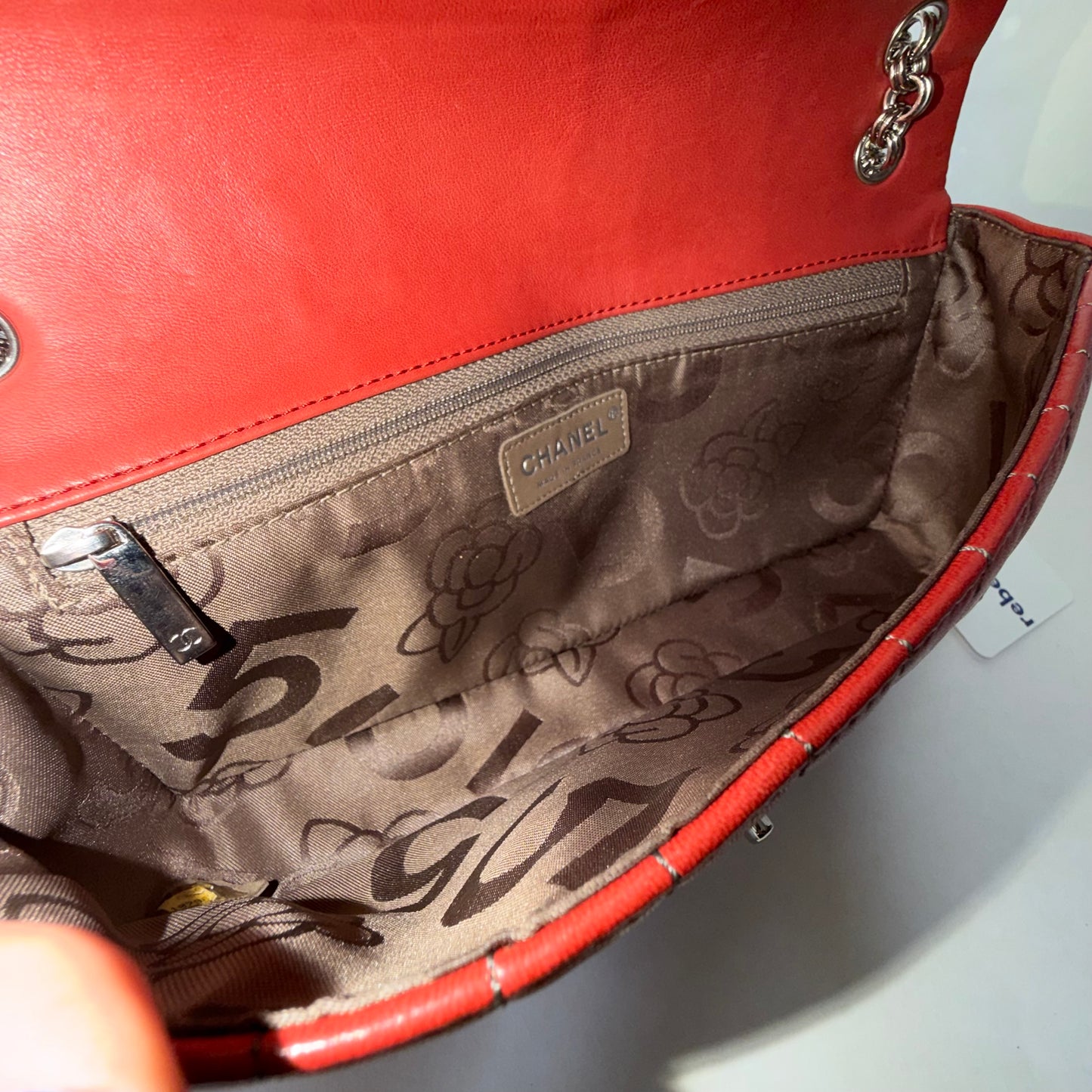 Chanel Red East West Vertical Quilted Bijoux Chain Flap