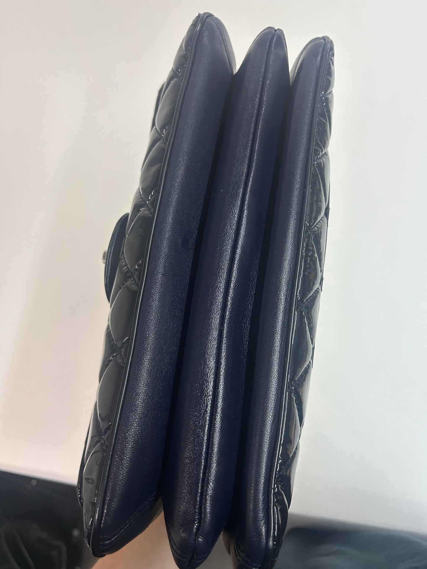 Chanel Navy Patent Leather Quilted Accordion Flap SHW