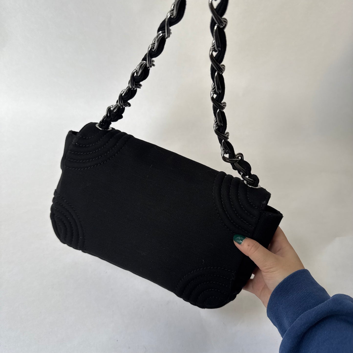Chanel Black Jersey Chain Shoulder Flap