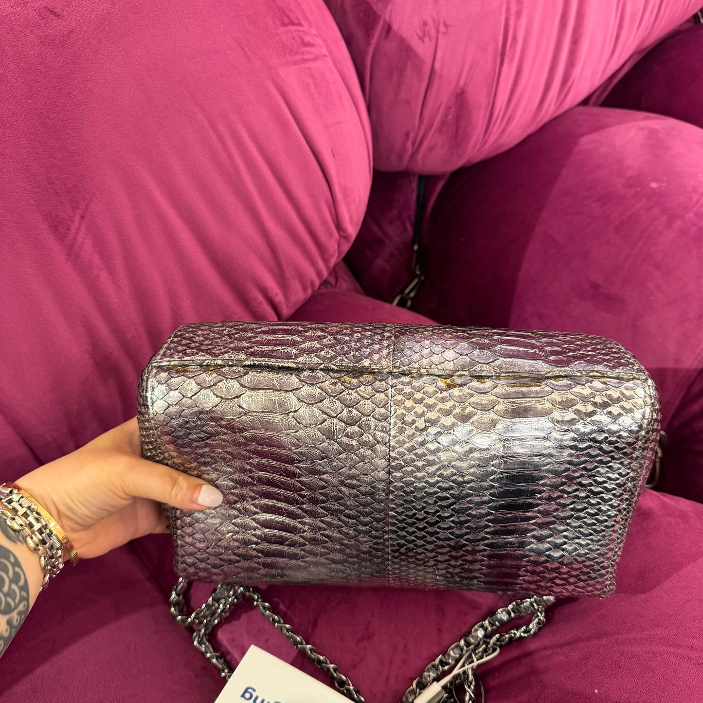 Chanel 2007 Silver Python Soho Tassel Flap Bag