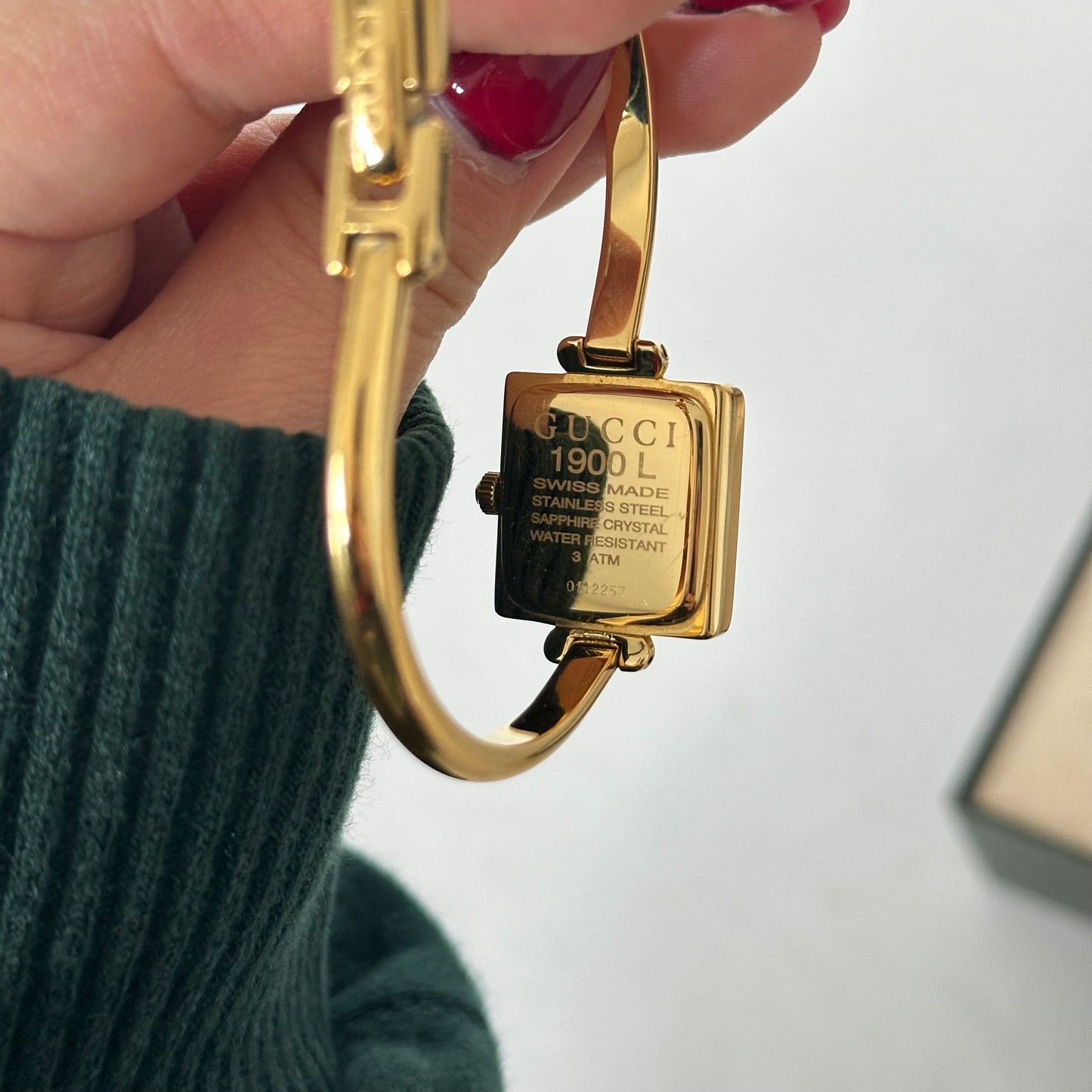 Gucci 18k GP Gold Square Dial Bangle Watch