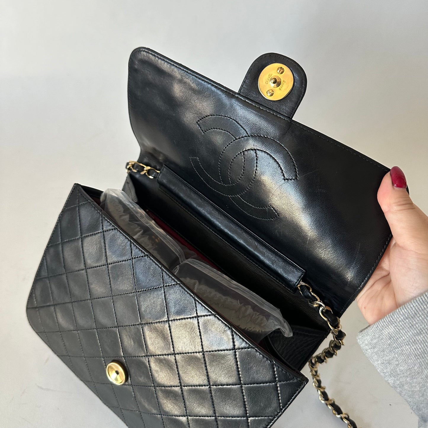 Chanel Black 90’s Half Flap Quilted Lambskin Shoulder Bag