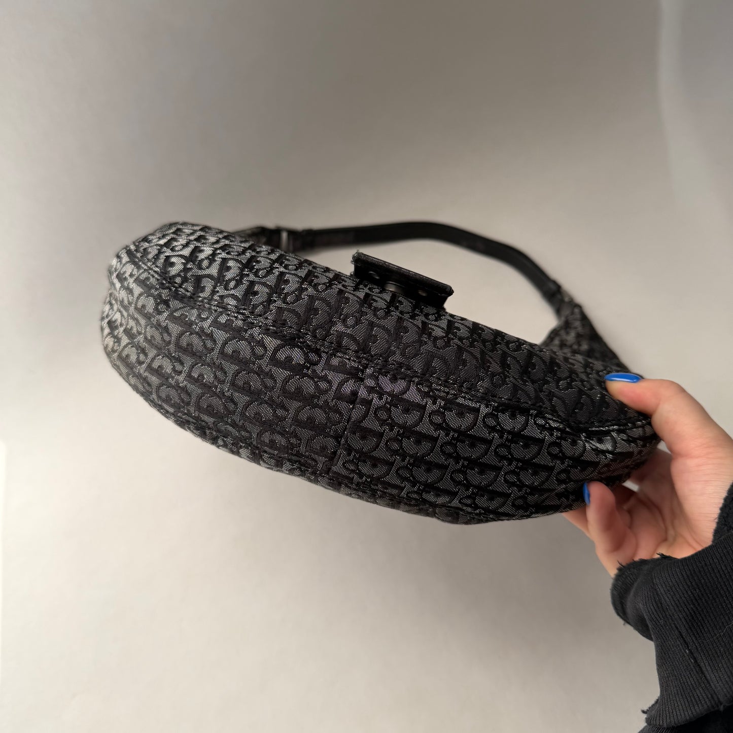 Christian Dior Black Trotter Canvas Street Chic Small Croissant Hobo Bag