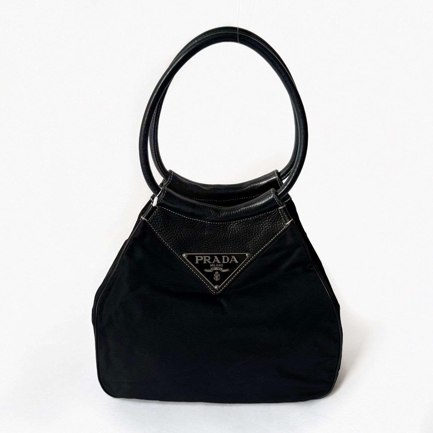 Prada Black Nylon & Leather Top Handle Shoulder Bag