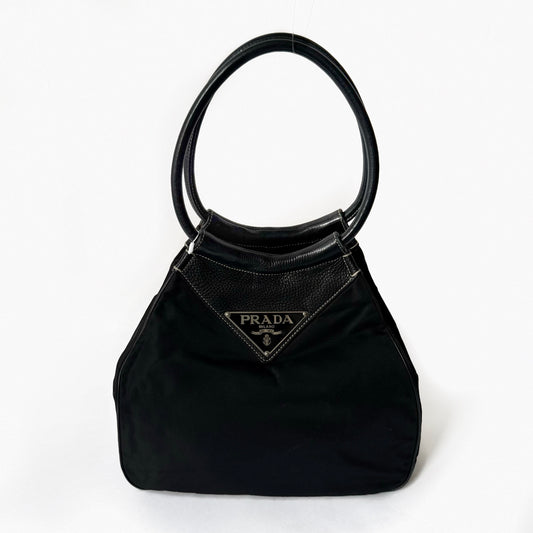 Prada Black Nylon & Leather Top Handle Shoulder Bag