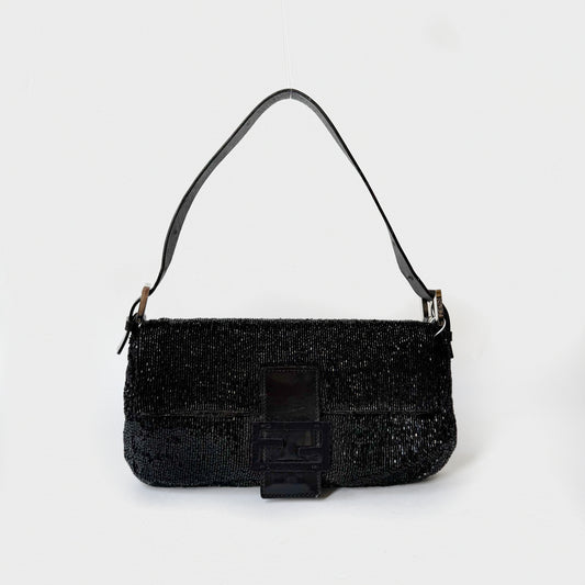 Fendi Black Beaded Baguette Shoulder Bag