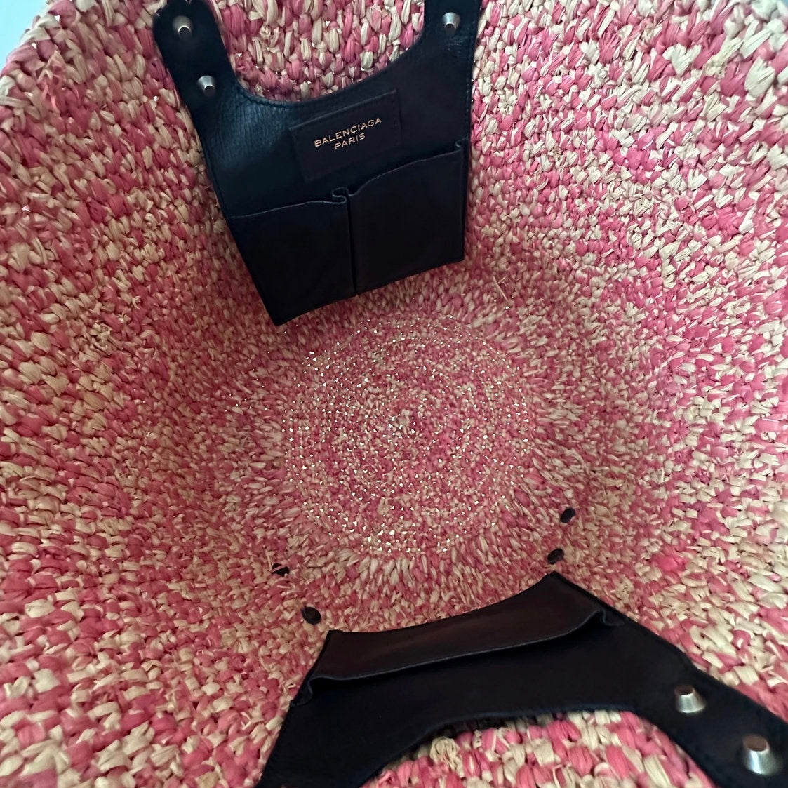 NEW Balenciaga Fuschia Rafia Pochette Chain Shoulder Bag w/ Attached Mirror