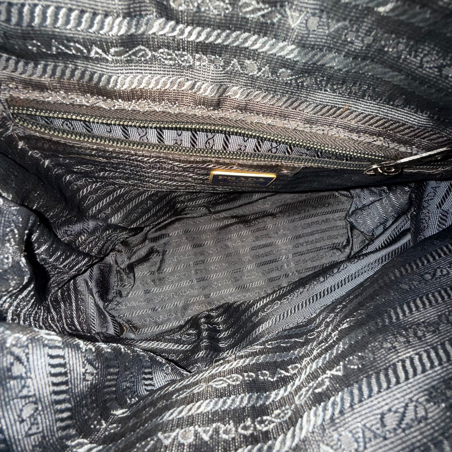 Prada Navy & Brown Nylon & Crocodile Top Handle Bag