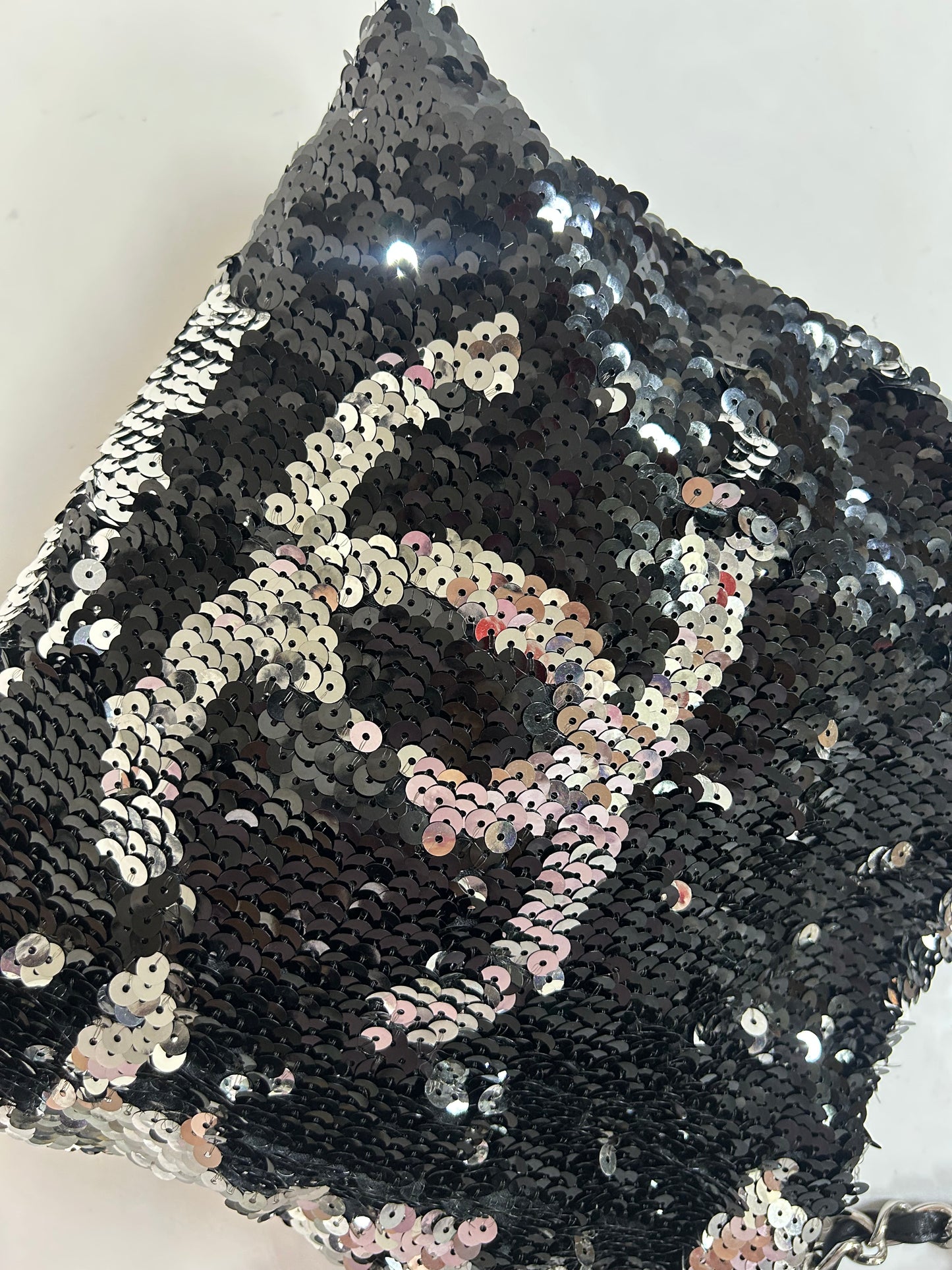 Chanel Black & Silver Sequin Chain Tote Bag