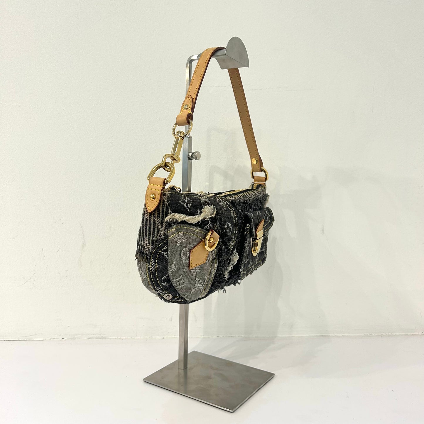 Louis Vuitton Black Monogram  Multicolored Denim Patchwork Pochette Pouchy Bag
