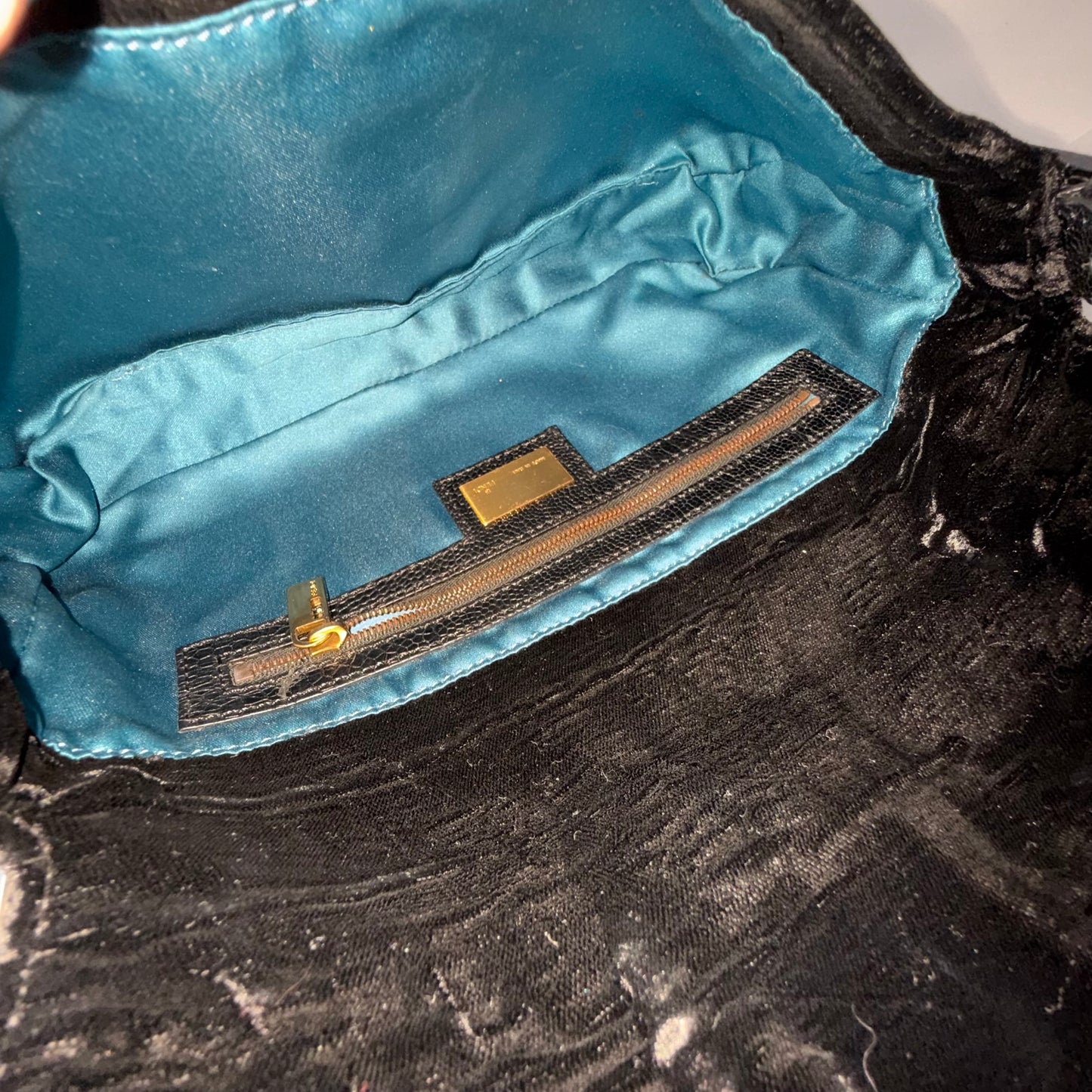 RARE Fendi Black Floral Embossed Velour & Crocodile GHW Baguette