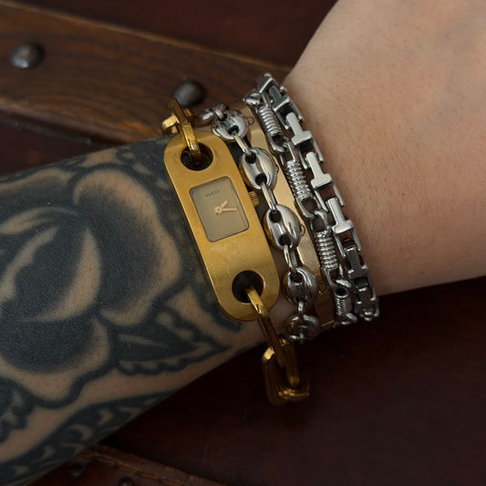 Gucci Gold Chunky Chain Bracelet Gold Dial Watch