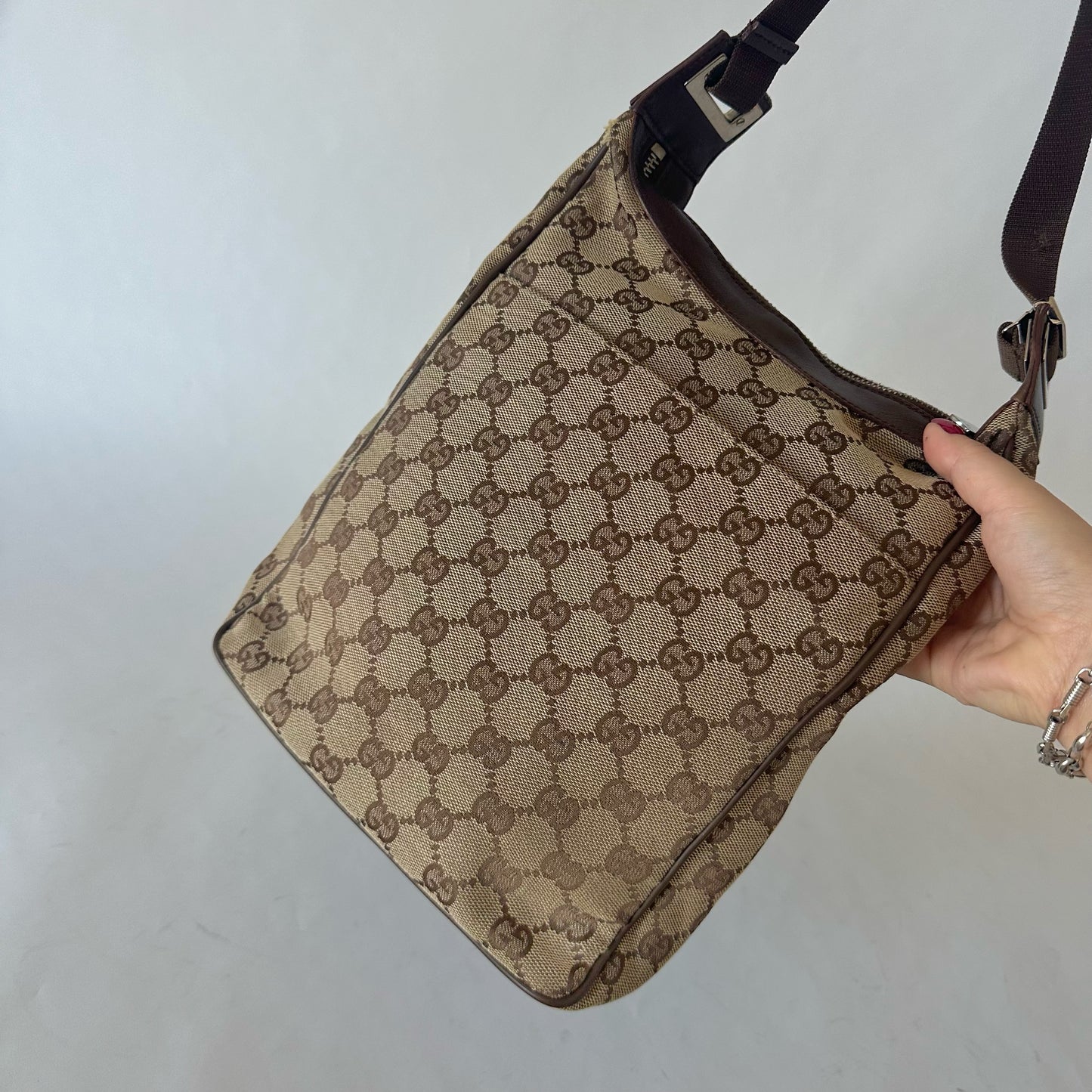 Gucci Brown Monogram Canvas Vertical Shoulder Tote Bag