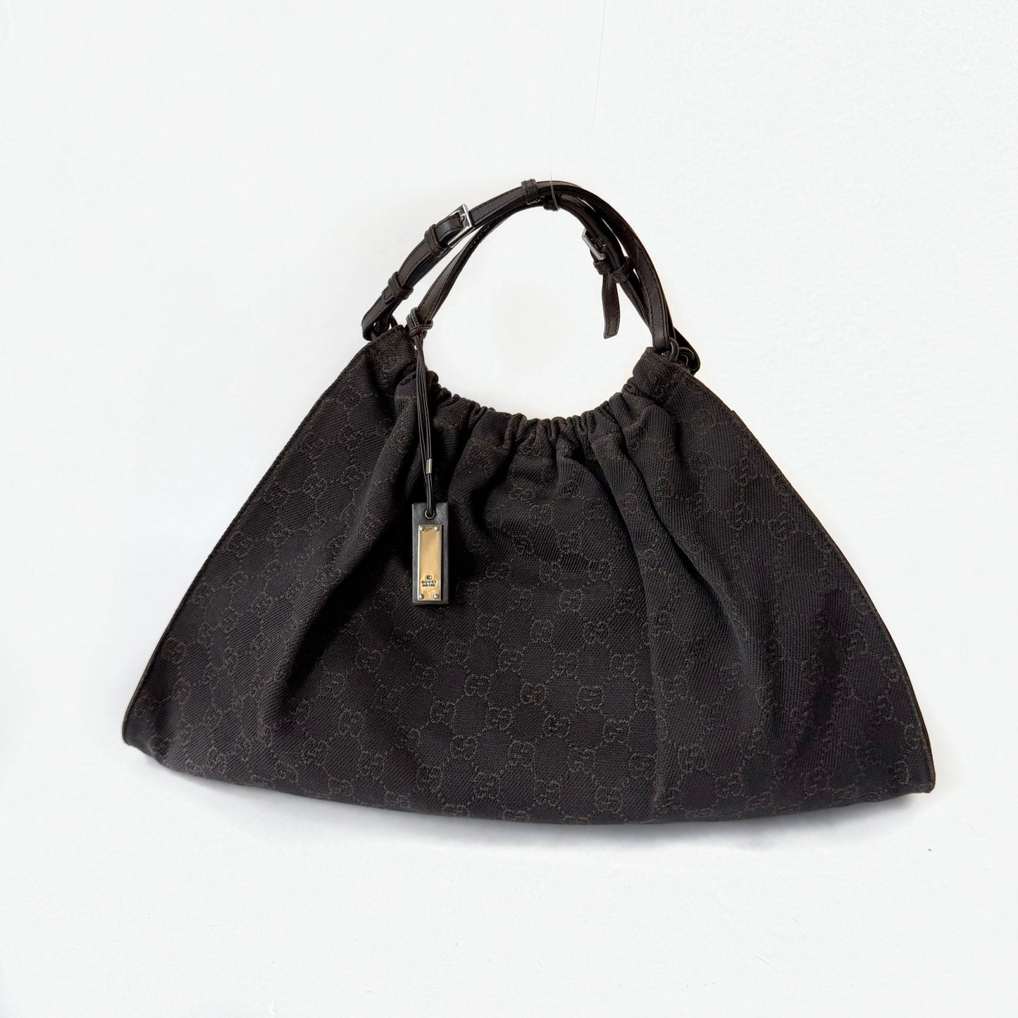 Gucci Brown Canvas Monogram Scrunch Hobo