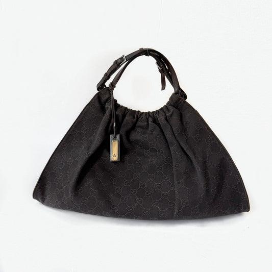 Gucci Brown Canvas Monogram Scrunch Hobo