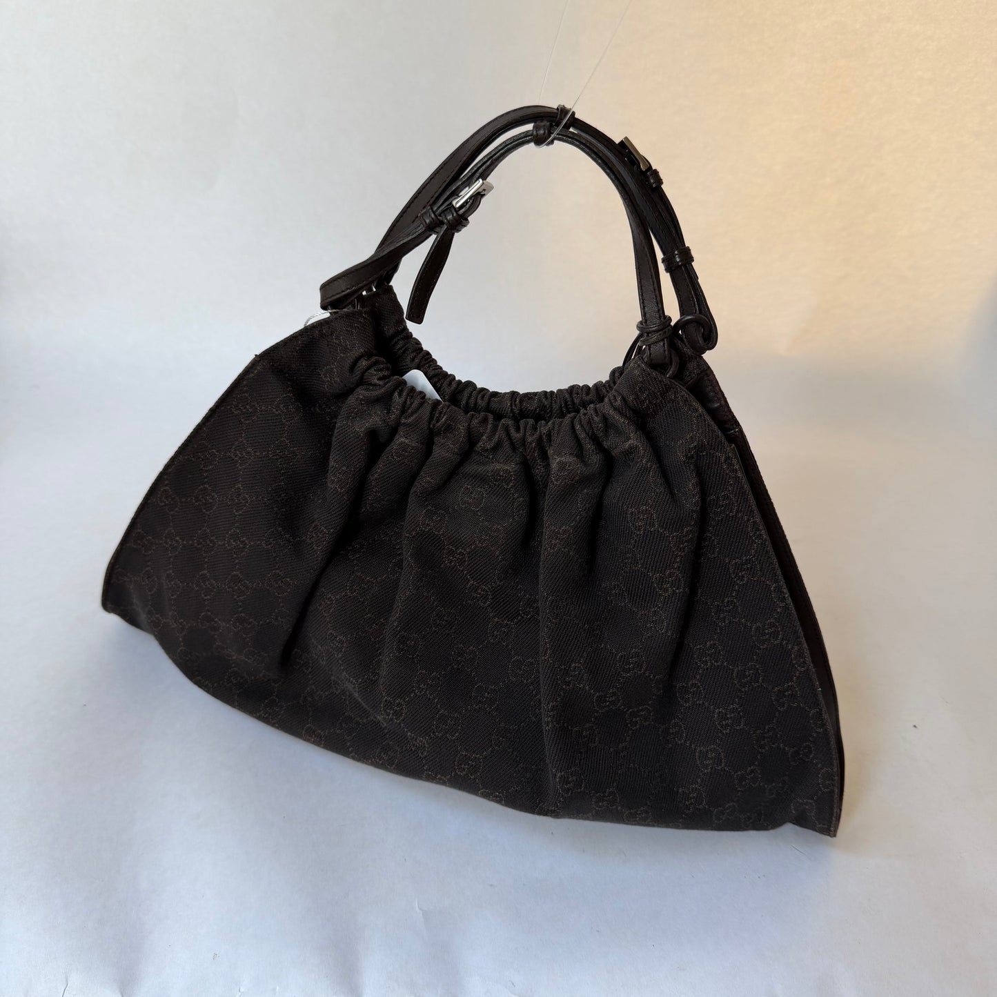 Gucci Brown Canvas Monogram Scrunch Hobo