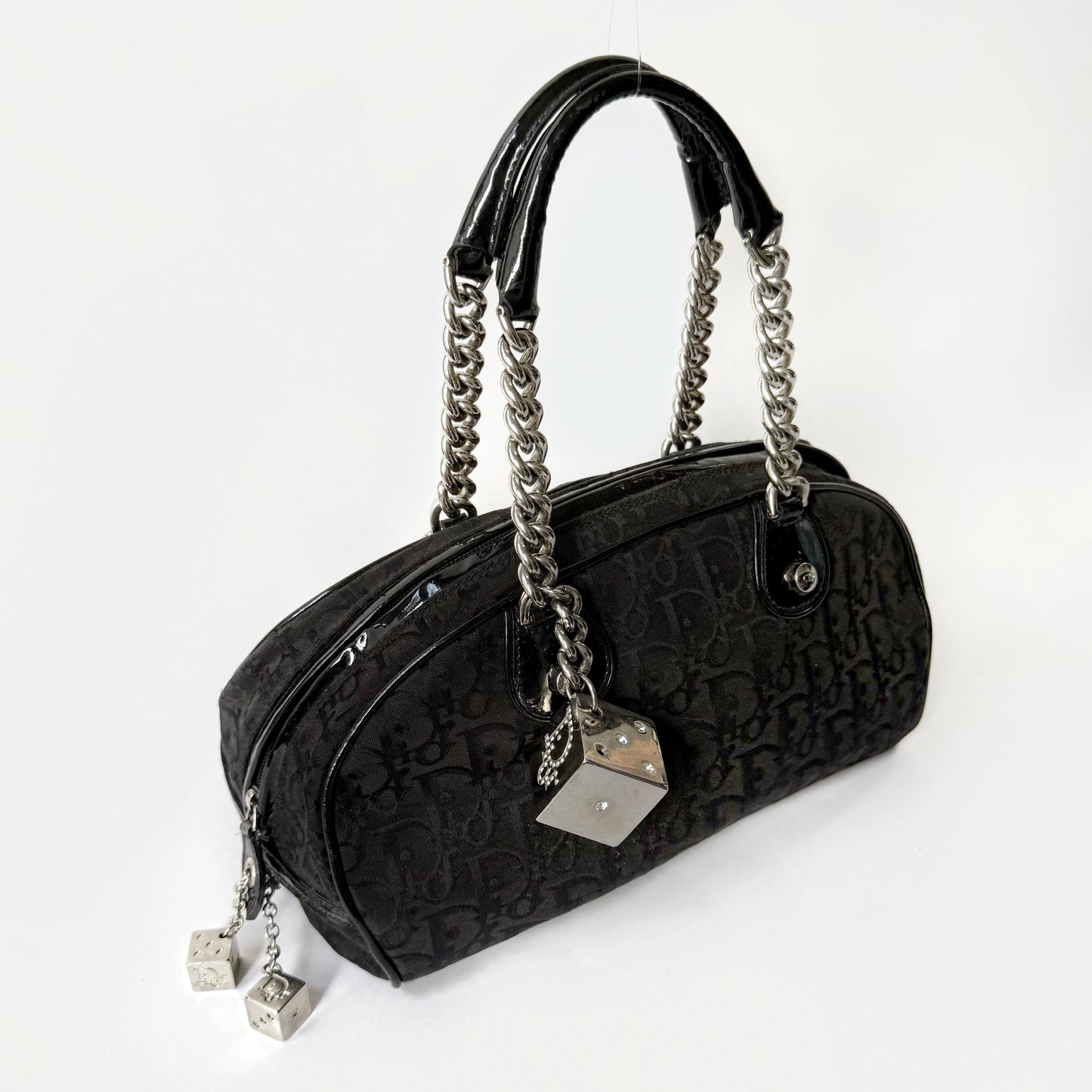 Christian Dior Black Trotter Gambler Dice Bowler Shoulder Bag