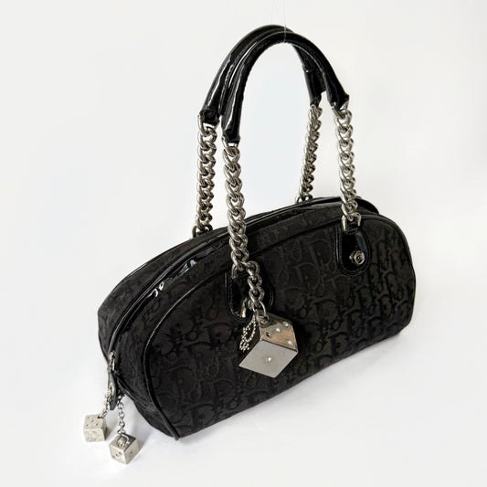 Christian Dior Black Trotter Gambler Dice Bowler Shoulder Bag