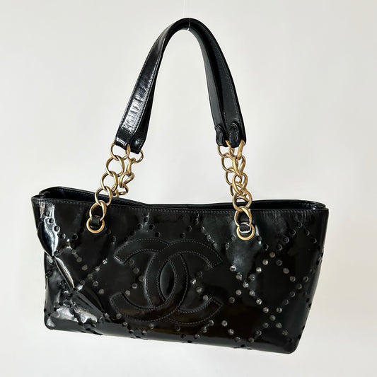 Chanel Black Patent Perforated Tote