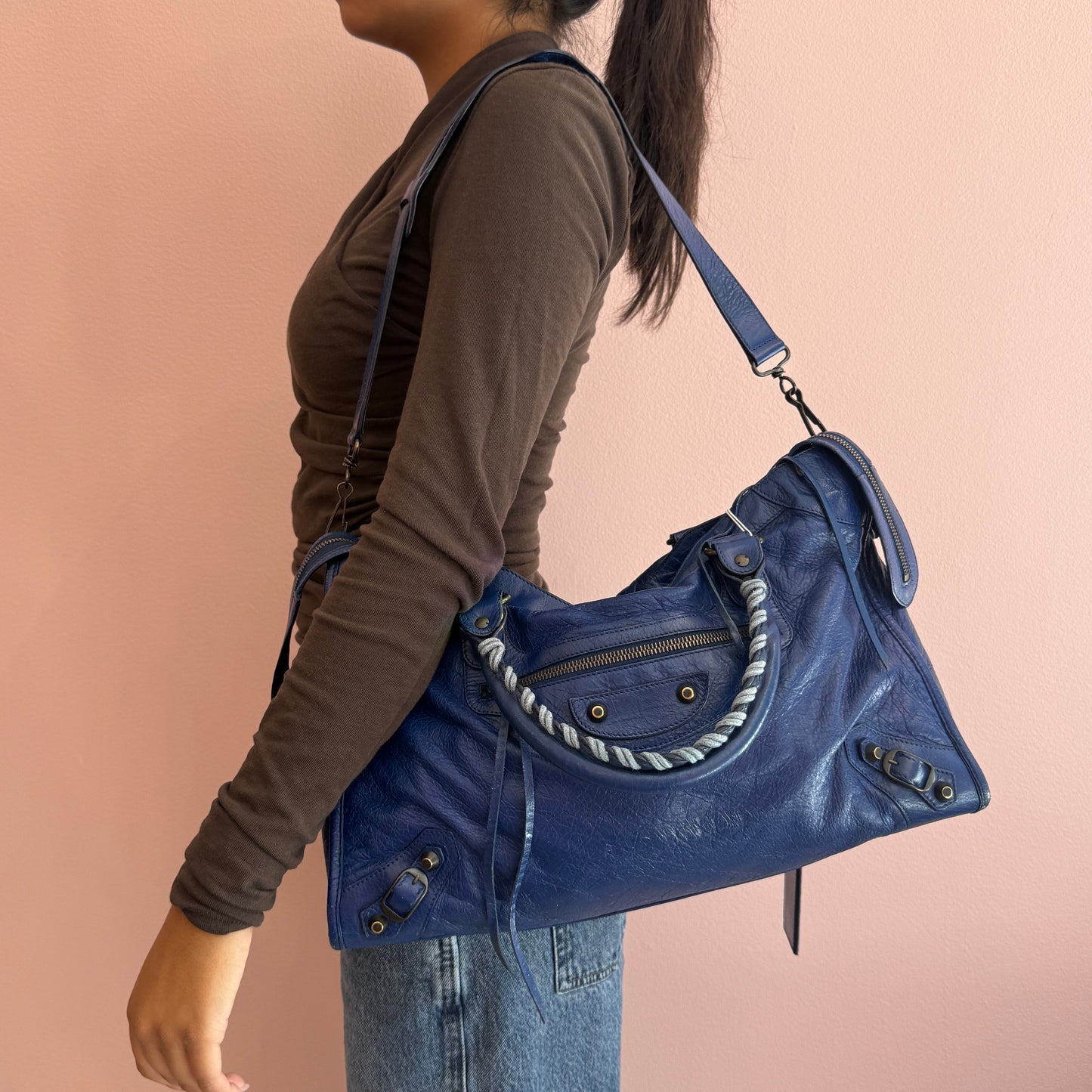 Balenciaga Navy Blue Leather City bag