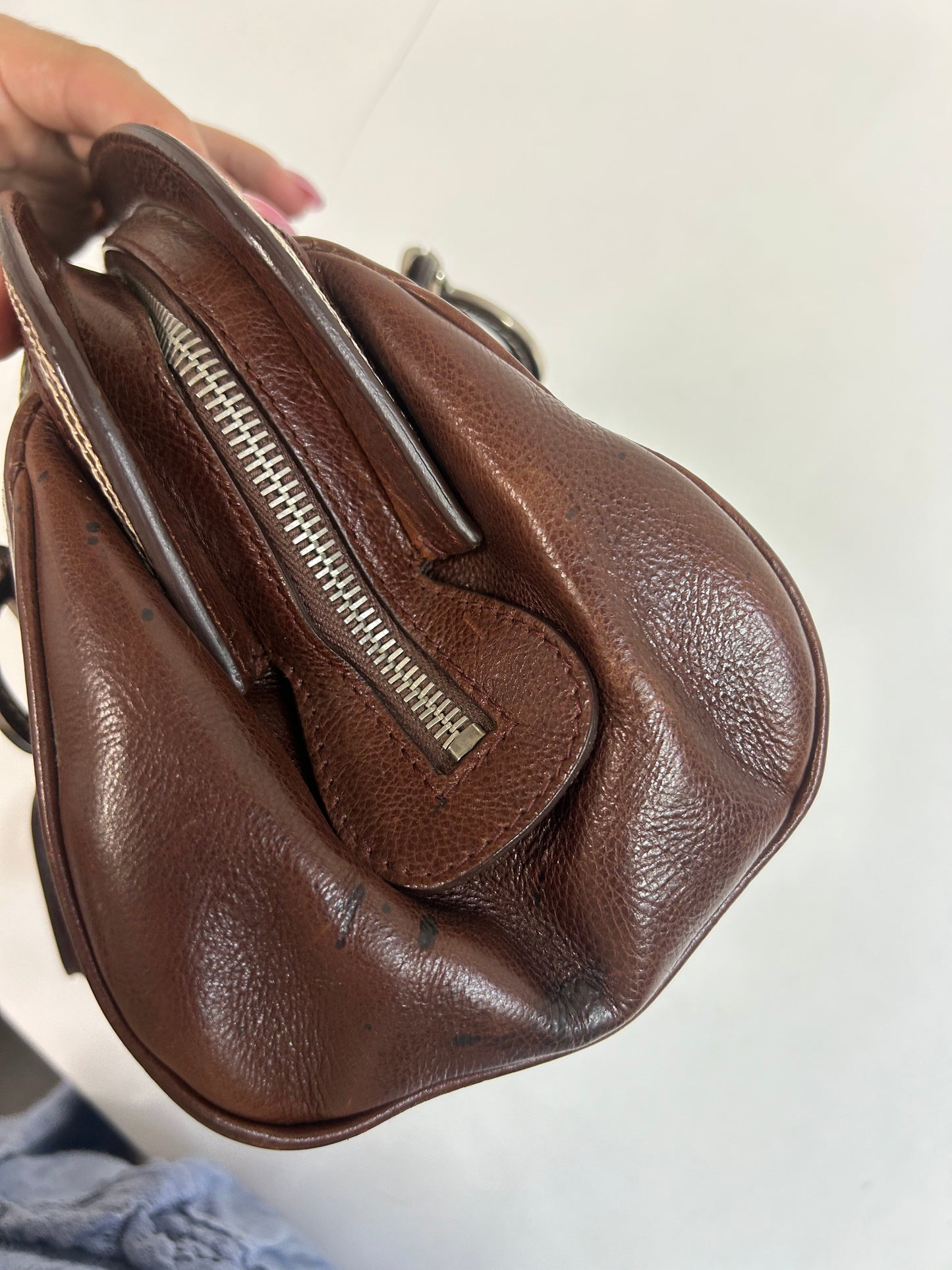 Christian Dior Brown Leather Floral Embroidered Detective Bowler Bag