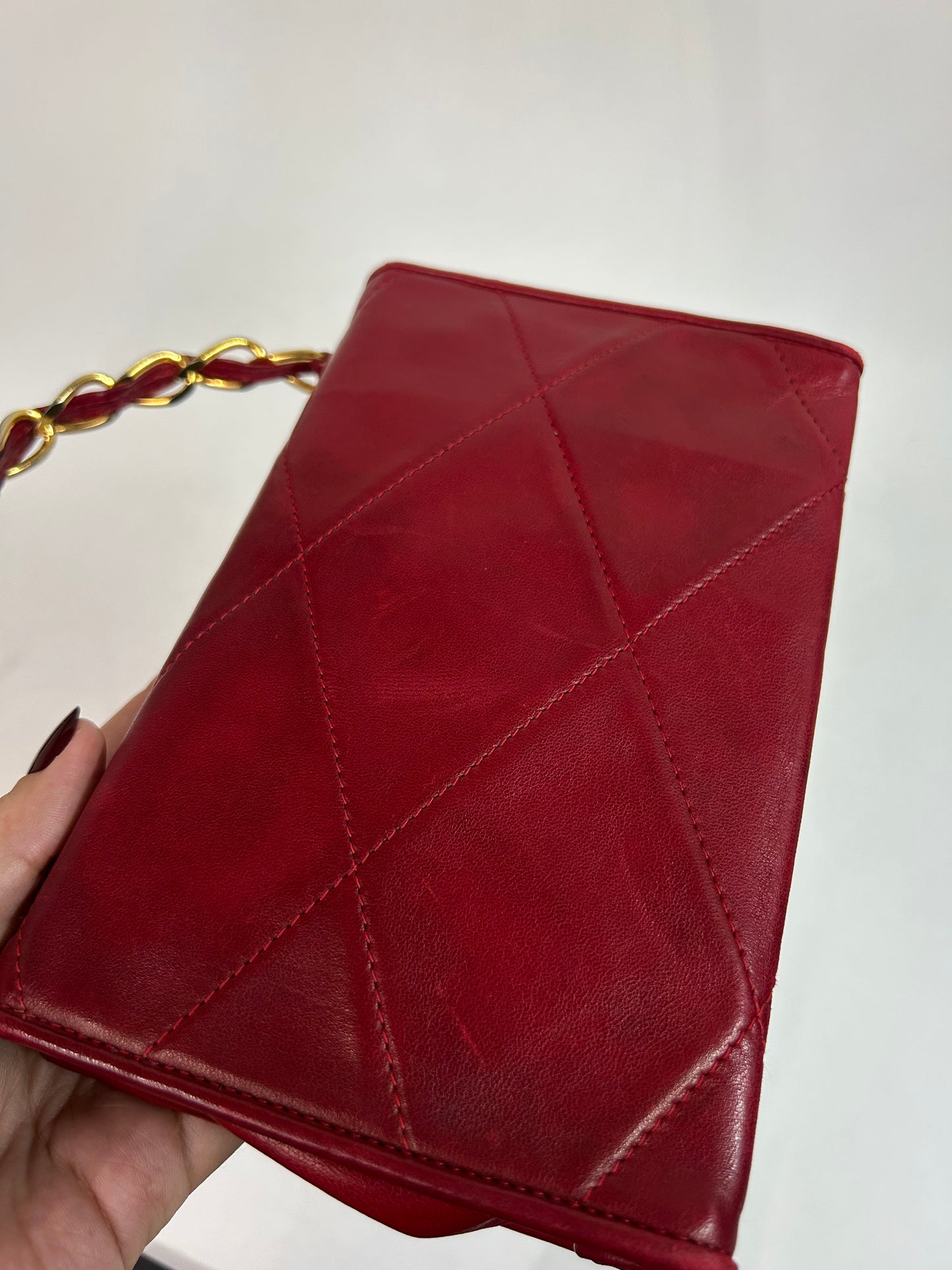 Chanel Red Lambskin Leather Braided Top Handle Bag