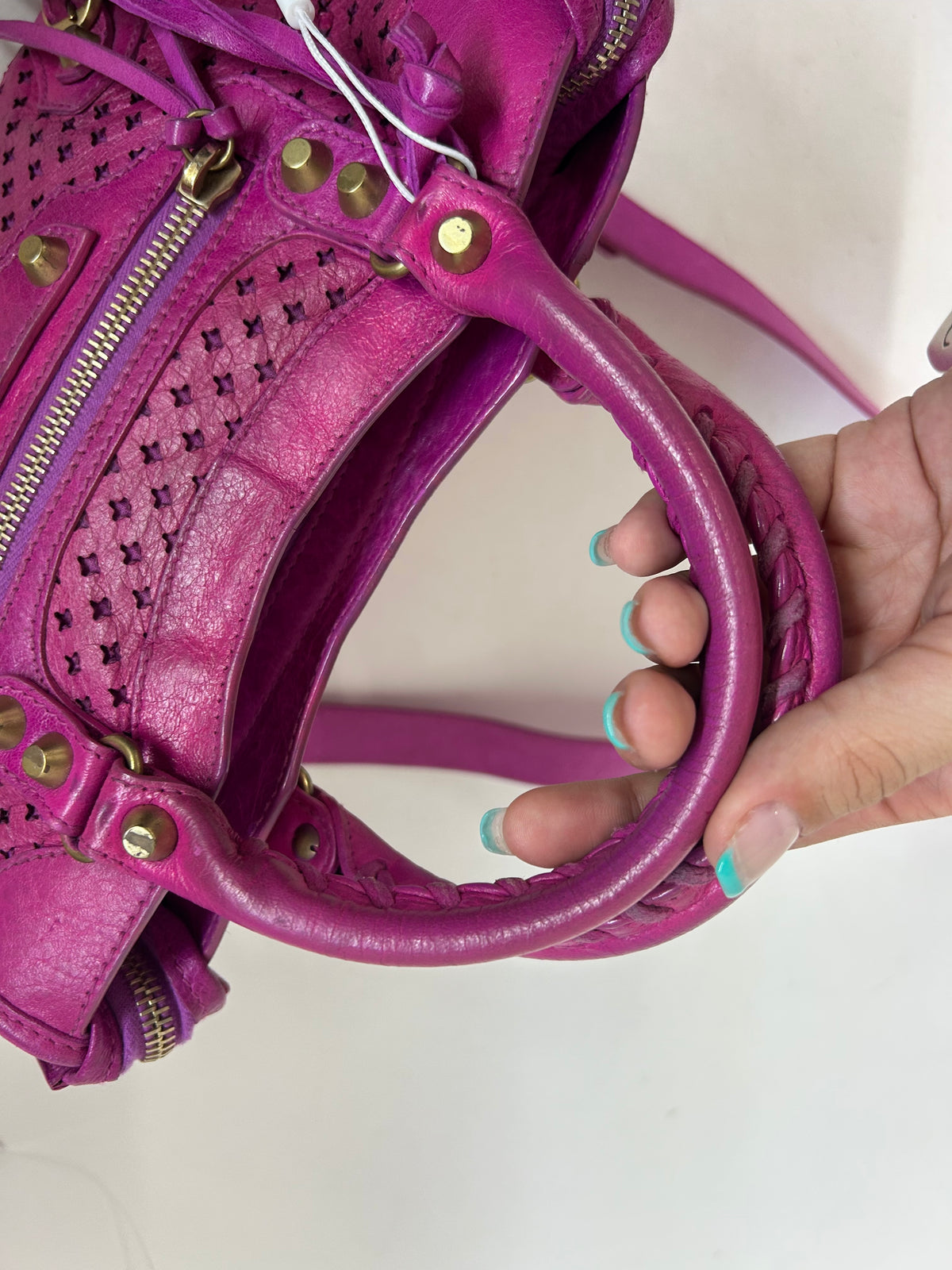 Balenciaga Pink Perforated Leather Mini City Bag