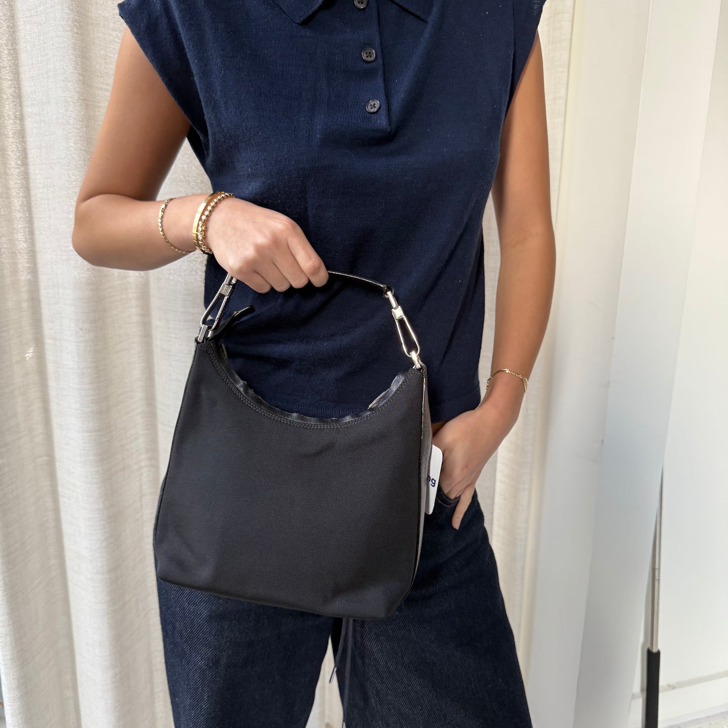 Gucci Black Canvas Clip Handle Small Shoulder Bag