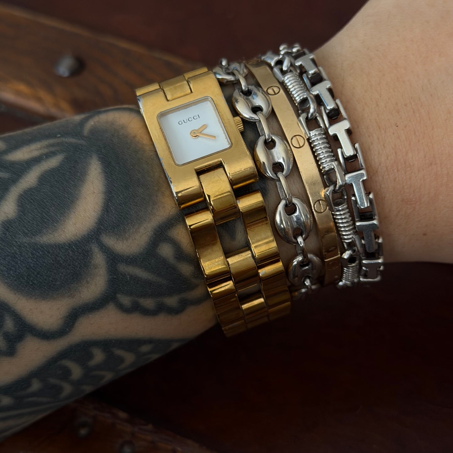 Gucci Gold Plated Square White Dial Watch