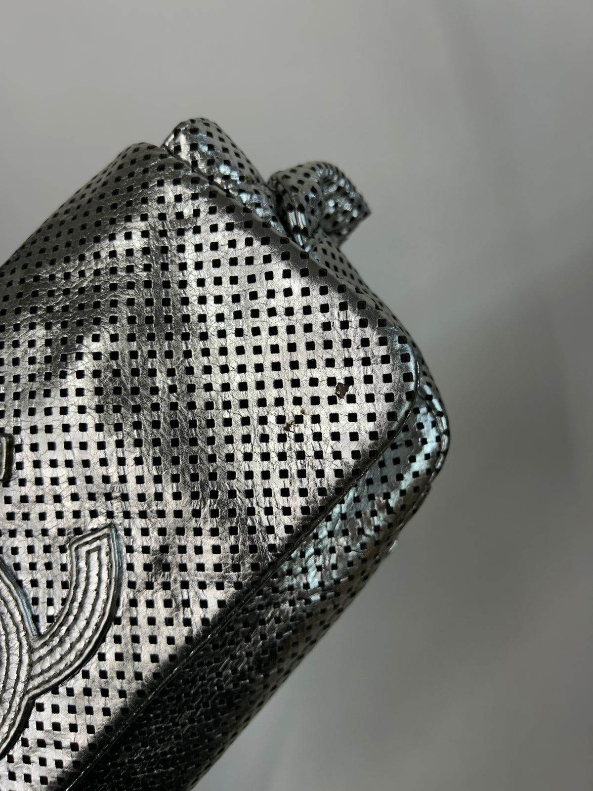Chanel Silver Rodeo Drive Perforated Leather Shoulder Bag