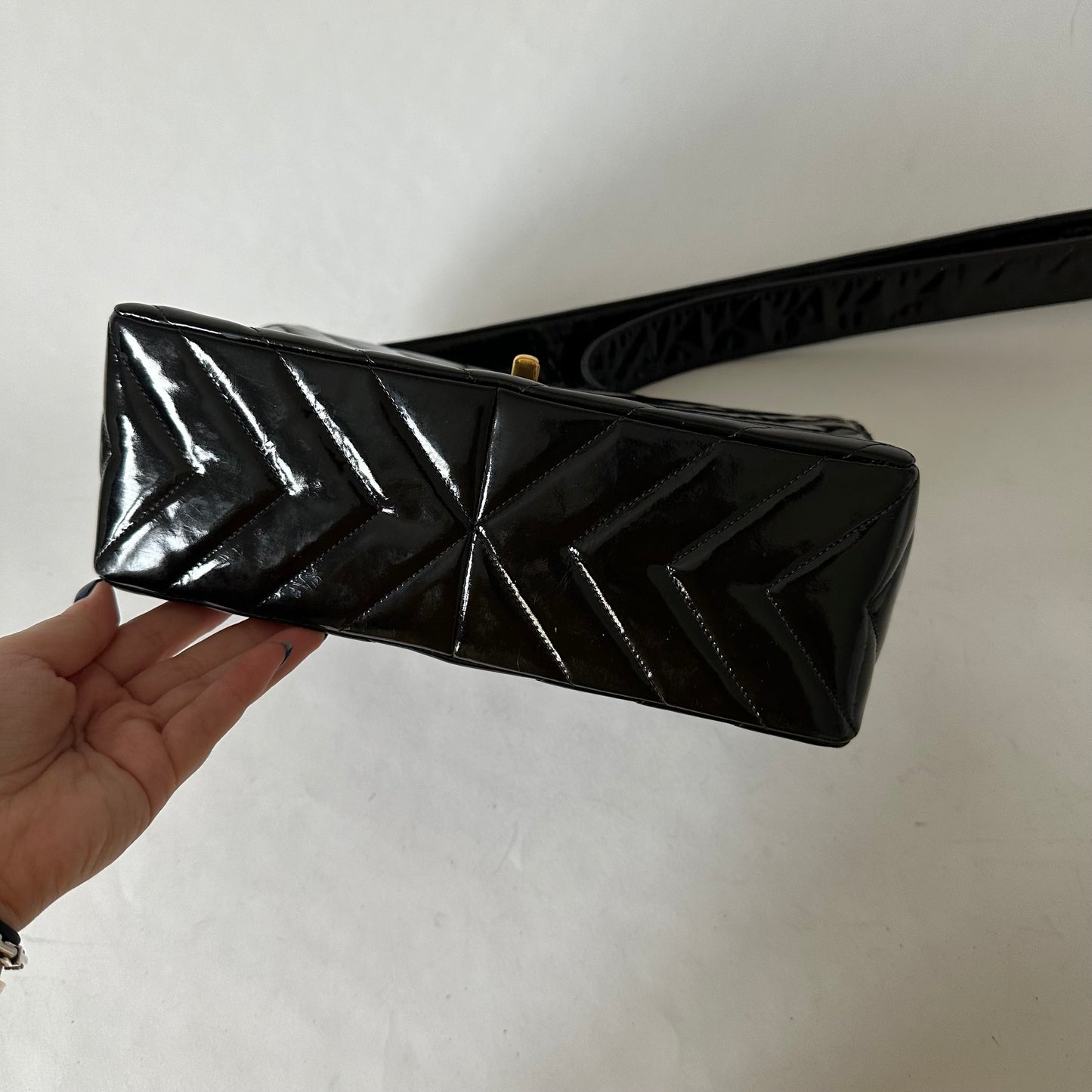 Chanel Black Patent Leather Chevron Shoulder Bag