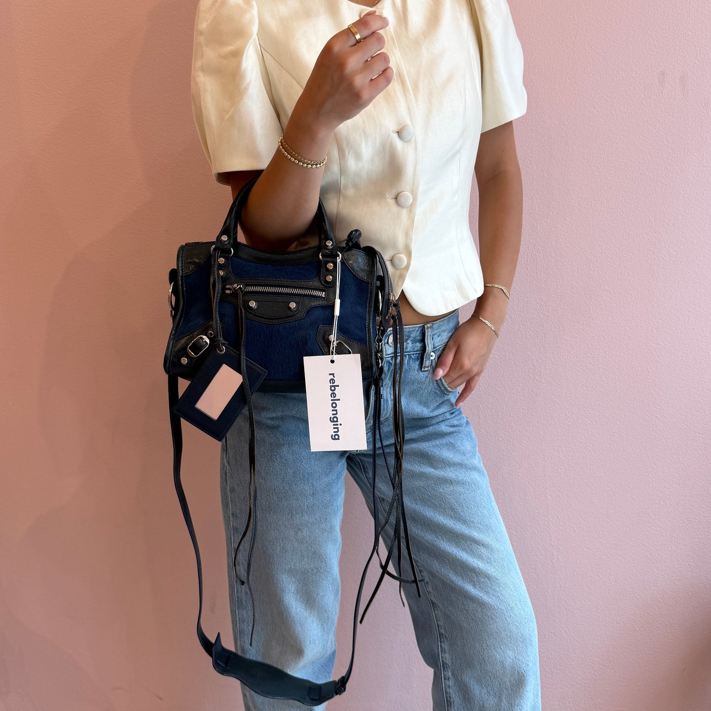 RARE Balenciaga Blue Ponyhair Mini City Bag