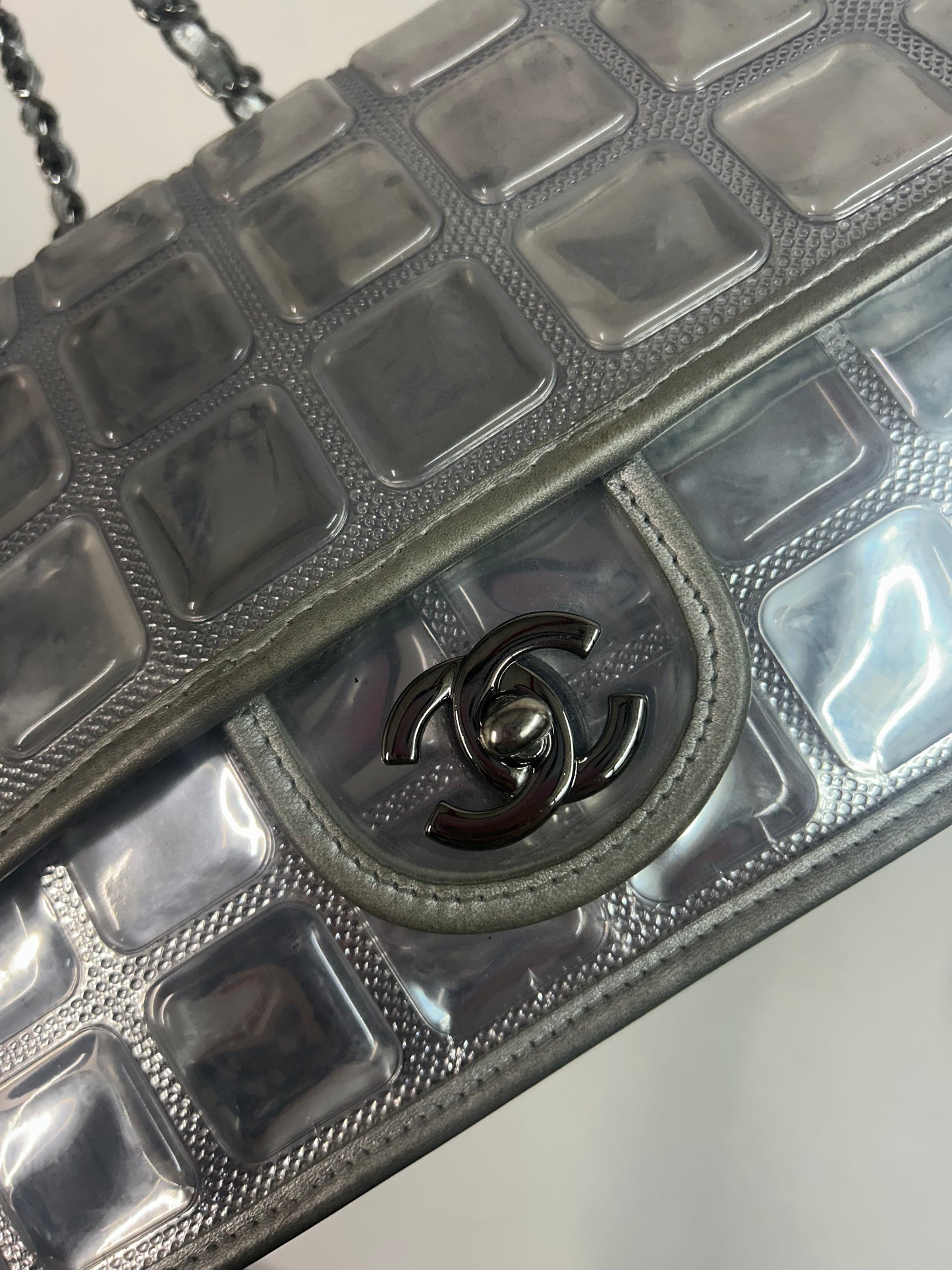 Chanel PVC & Lambskin Silver Ice Cube Flap Bag