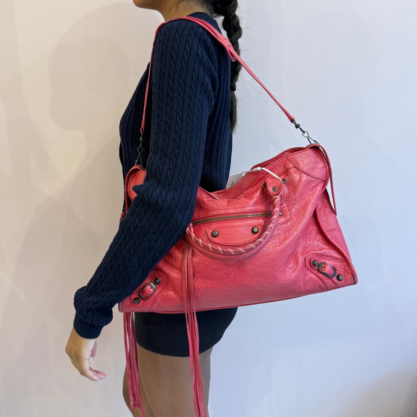 Balenciaga Fuschia City Bag w/ Bronze Hardware