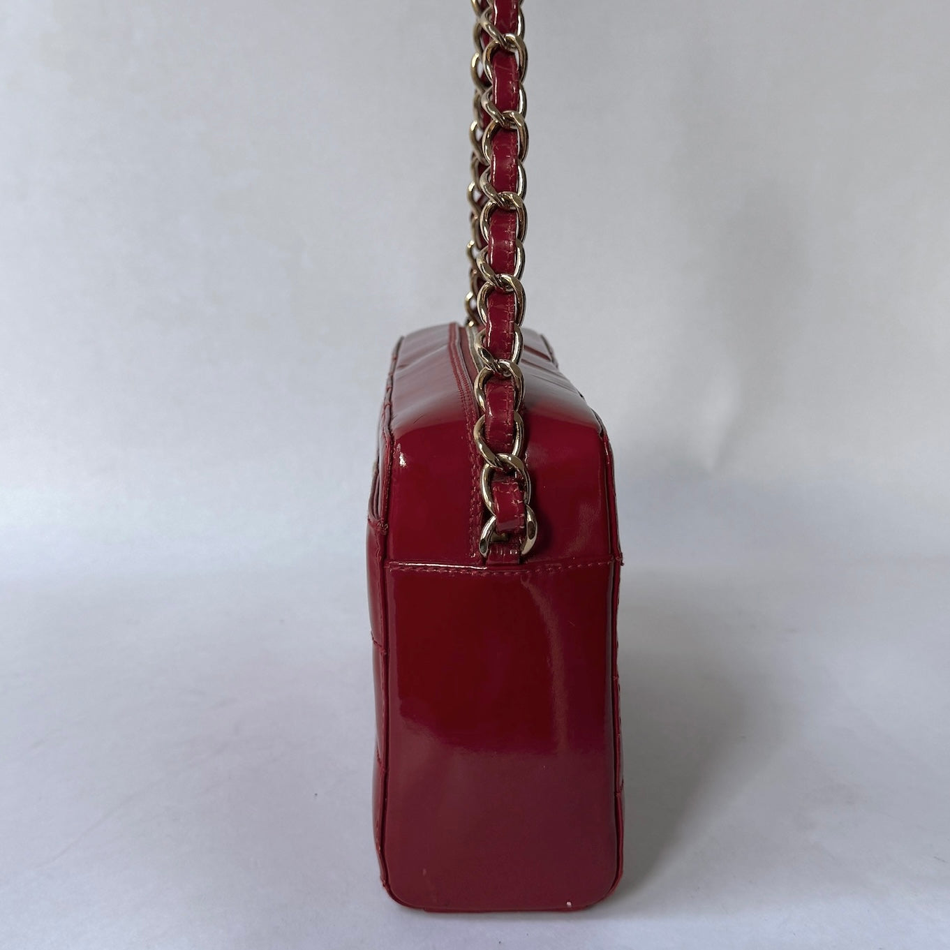 Chanel Red Patent Leather Chocolate Bar Box Shoulder Bag