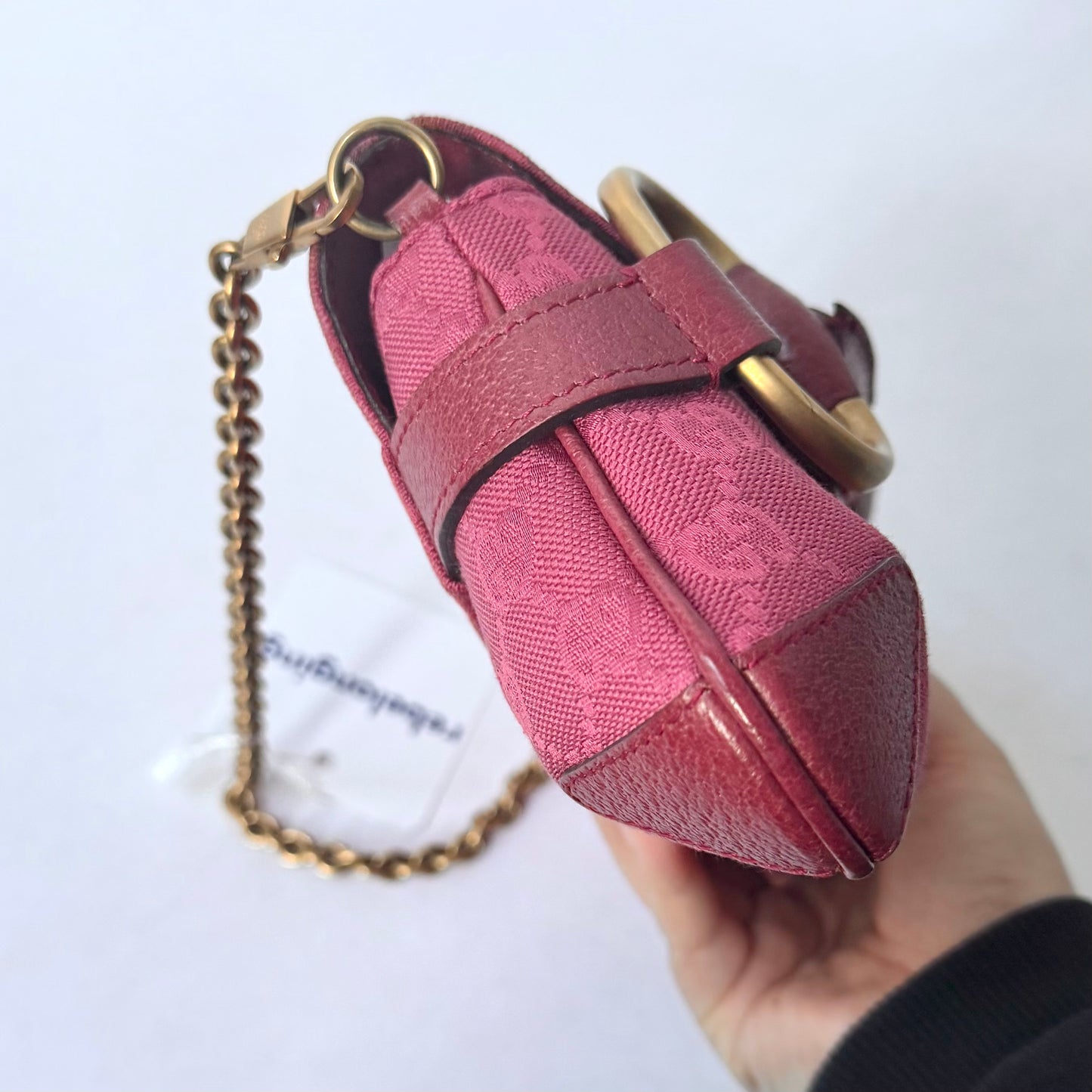 Gucci 2004 Fuchsia Canvas Monogram Tom Ford Horsebit Chain Clutch