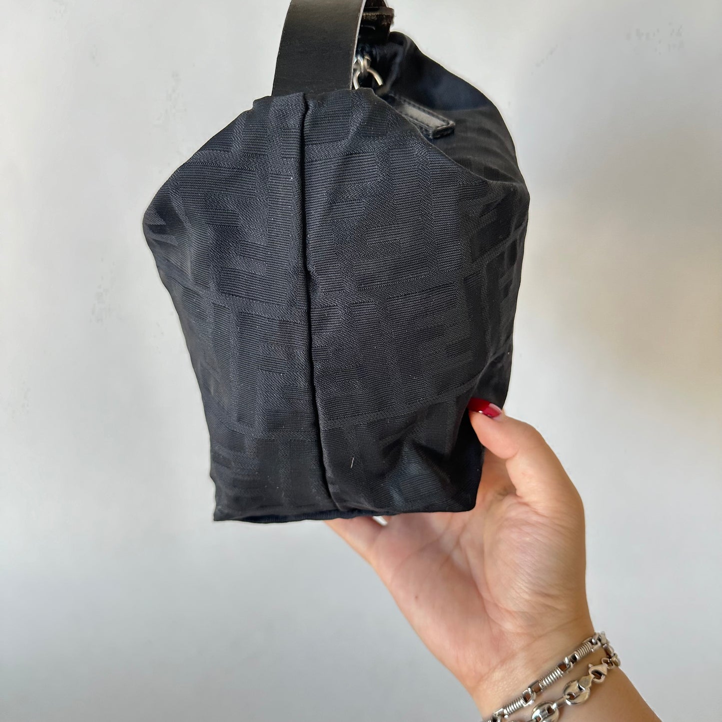 Fendi Black Nylon Zucca Mini Top Handle Bag