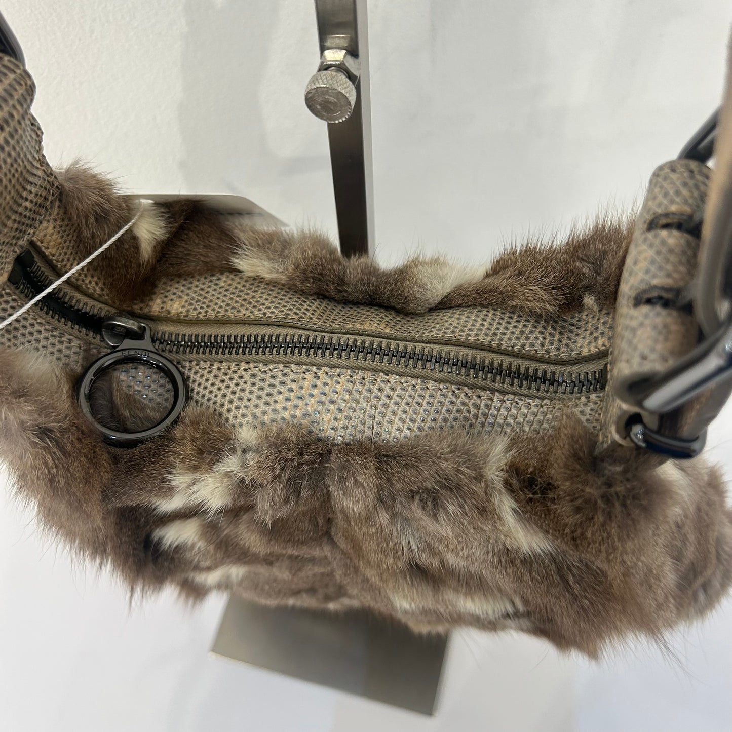 Fendi Brown Multicolored Rabbit Fur Oyster Bag
