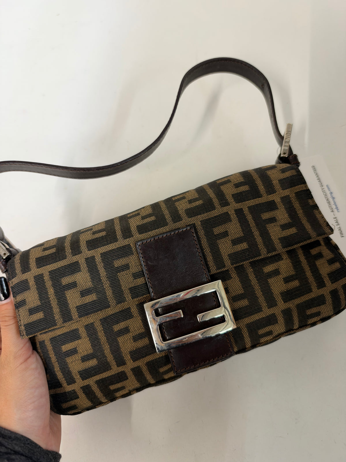 Fendi Brown Canvas & Leather Zucca Monogram Classic Baguette Shoulder Bag